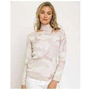 Mystree Camouflage Cut Out Sweater Women Medium Tan‎ Pink Camo Mock Neck BOHO